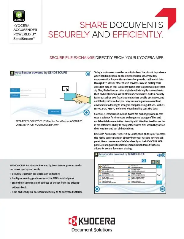 Kyocera, Software, Capture, Distribution, Accusender, Powered By Sendsecure, CopyLady