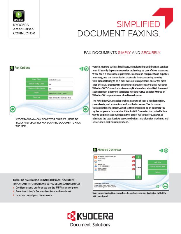Kyocera Software Document Management Xmediusfax Connector Data Sheet Thumb, CopyLady, Kyocera, KIP, Xerox, VOIP, Southwest, Florida, Fort Myers, Collier, Lee