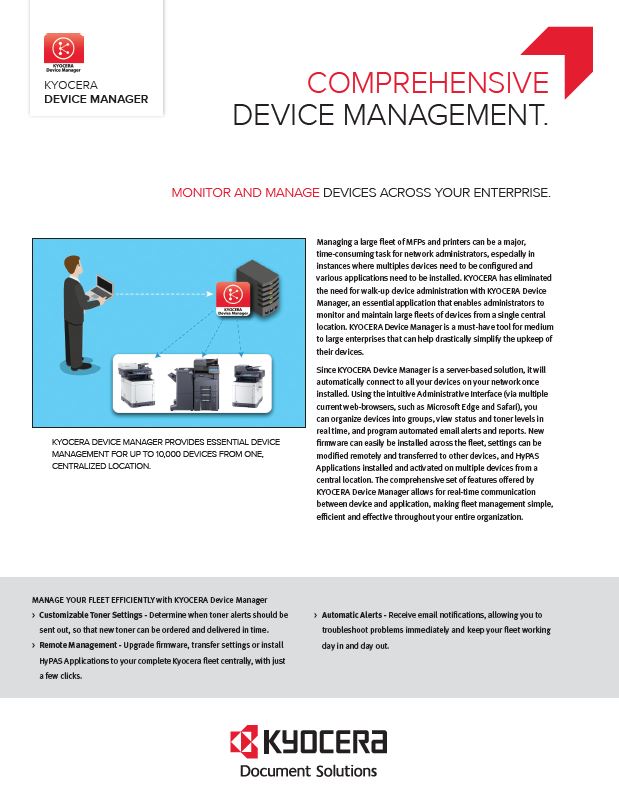 Kyocera Software Network Device Management Kyocera Device Manager Data Sheet Thumb, CopyLady, Kyocera, KIP, Xerox, VOIP, Southwest, Florida, Fort Myers, Collier, Lee