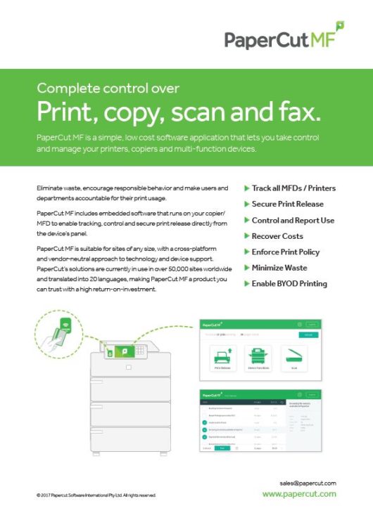 Fact Sheet Cover, Papercut MF, CopyLady, Kyocera, KIP, Xerox, VOIP, Southwest, Florida, Fort Myers, Collier, Lee
