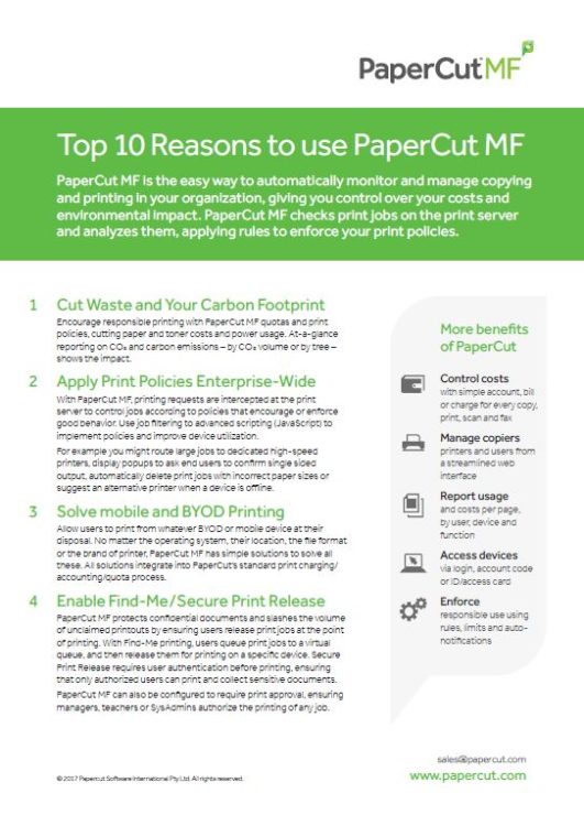 Top 10 Reasons, Papercut MF, CopyLady, Kyocera, KIP, Xerox, VOIP, Southwest, Florida, Fort Myers, Collier, Lee